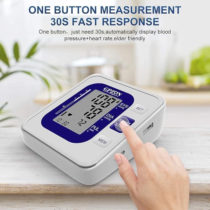Blood Pressure Monitor CE Approved UK, GPZON Accurate Digital BP Monitor with Large Cuff for Home Use, Irregular Heartbeat Diagnosis, Pulse Rate Meter,Cuff 22-40cm, 2X120 Memory (Blue) - Image 2