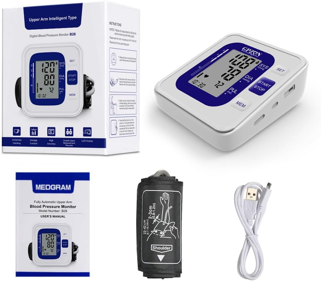 Blood Pressure Monitor CE Approved UK, GPZON Accurate Digital BP Monitor with Large Cuff for Home Use, Irregular Heartbeat Diagnosis, Pulse Rate Meter,Cuff 22-40cm, 2X120 Memory (Blue) - Image 9