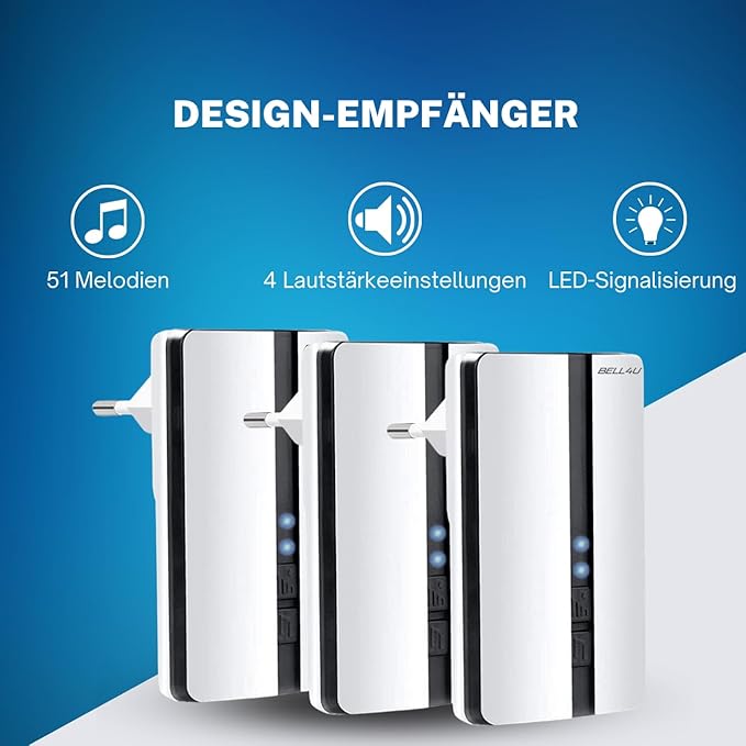 Battery- doorbell with three receivers, Bell4U, plug & play set up in 5 minutes, 51 melodies, waterproof, save costs on batteries - Image 3