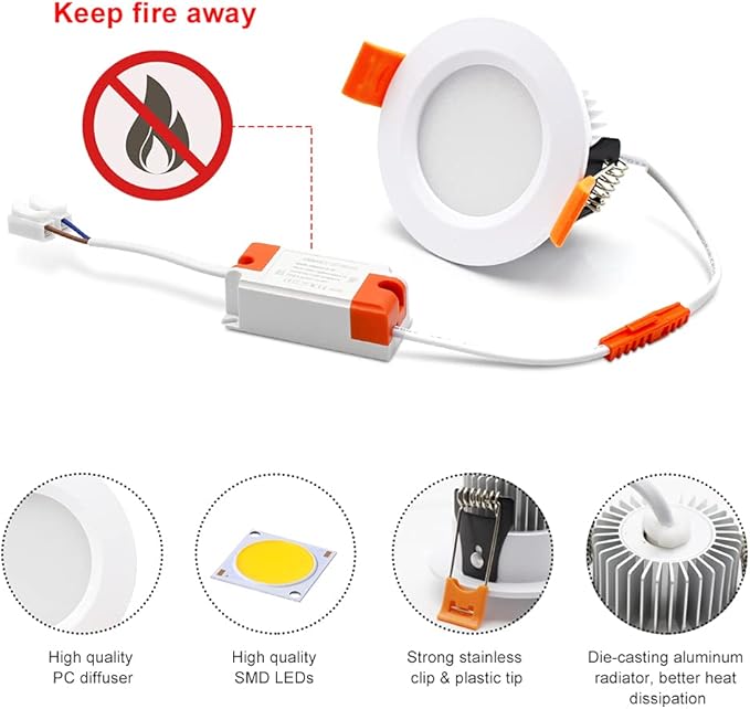 2 Inch LED Recessed Lighting, 3W Dimmable Downlight, 5000K Daylight White Retrofit Light Fixtures, Modern Round LED Ceiling Light with LED Driver, 35W Halogen Equivalent (4 Pack) - Image 3