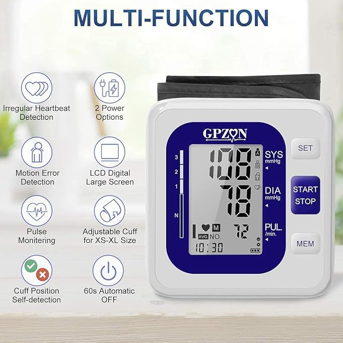 Blood Pressure Monitor CE Approved UK, GPZON Accurate Digital BP Monitor with Large Cuff for Home Use, Irregular Heartbeat Diagnosis, Pulse Rate Meter,Cuff 22-40cm, 2X120 Memory (Blue) - Image 6