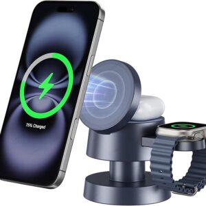 3-in-1 Wireless Charging Station with Night Light, Foldable Magnetic Stand Wireless Charger 15W Fast Charging Compatible with iPhone 17,16/15/14 and Other Series