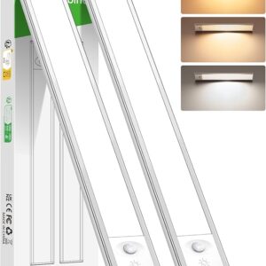 Under Cabinet Lights, 2 Pack Wireless Motion Sensor Light Indoor, Rechargeable Under Cabinet Lighting, Stick-On Magnetic Closet Lights, Under Counter Lights for Kitchen Hallway Stai