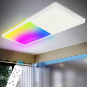 LED Ceiling Light, Panel Light, RGBW and 4000K, 58 x 20 cm, with Remote Control, 21 W, IP44, Dimmable, for Kitchen, Living Room, Bedroom, Bathroom