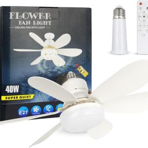 Socket Fan Light, 20.5IN Light Bulb Fan with Remote Dimmable, Screw in Fan and Light Combo for Garage Kitchen Bedroom Balcony Living Tools Store Laundry Room
