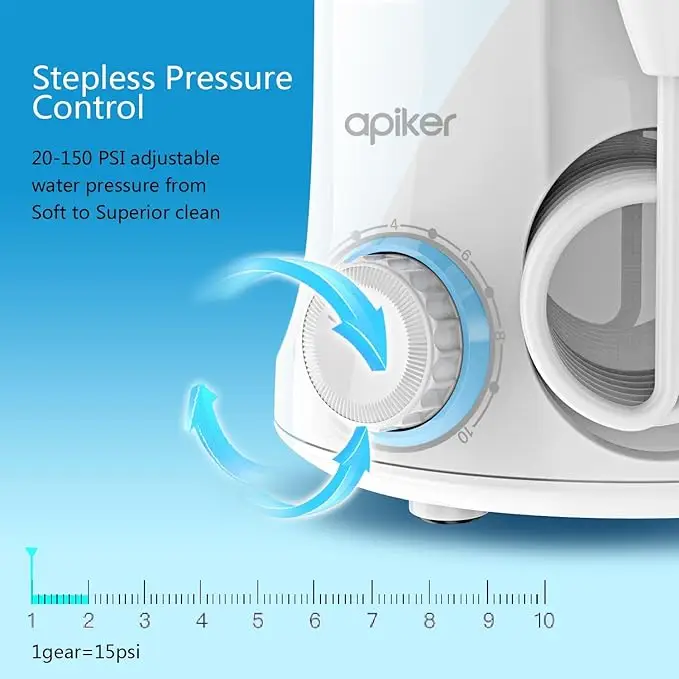 Apiker Dental Water Flosser for Teeth and Braces with 8 Multifunctional Tips, 600ml Capacity Electric Oral Irrigator with 10 Water Pressure Settings for Family - Image 9