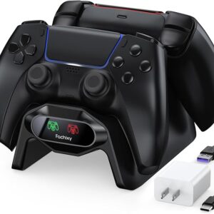 Fachixy Controller Charger for PS5, with 2-Hour Fast Charging chip, PlayStation 5 Charging Station with US Power Adapter and Cable, with LED Charging Status Indicator Light, Black