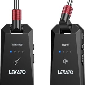 LEKATO 5.8G Wireless Guitar System Upgraded Rechargeable Wireless Guitar Transmitter Receiver, Super Long 8 Hours Battery Life, 4 Channels Guitar Wireless System for Electric Guitar Bass(WS-90)