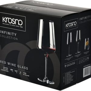 Krosno Red Wine Glasses | Elegant Design | Set of 6 | 16.9 oz | Infinity Collection | Ideal for Home, Restaurants and Receptions | Dishwasher Safe | Lead-Free Crystal Glass