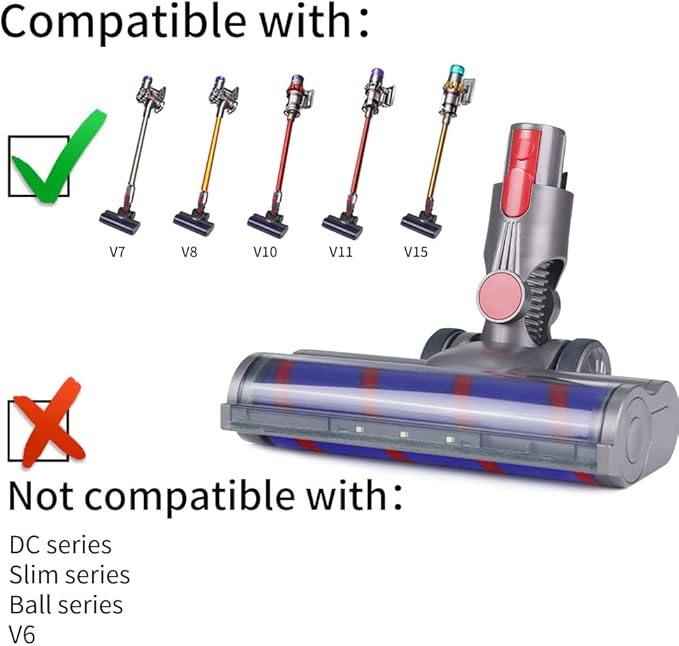 Brush Compatible with Dyson V7 V8 V10 V11 V15 Vacuum Cleaner, Soft Scooter Attachment and Turbo Brush, Floor Brush and LED Lights for Hard Floors - Image 9