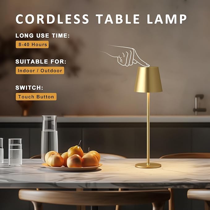 Wireless Table Lamp, Dimmable Table Lamp, Battery LED with 3 Colour Temperatures, Continuously Dimmable, Touch Lamp with USB-C Rechargeable for Outdoor Bedside Table, Dining Table, Camping - Image 8