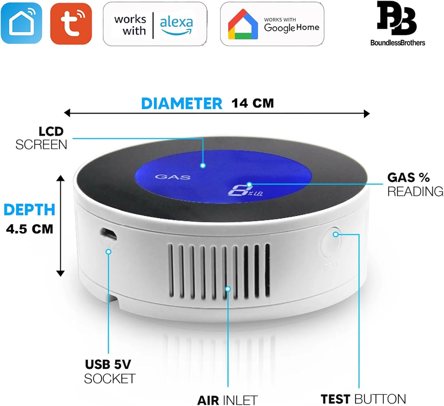 Natural Gas Detector WiFi,Propane Natural Gas Leak Detector for Home Kitchen, Combustible & Explosive Gas Alarm for LPG,Sensor with 85dB Alarm, LCD Display, App Notifications, EN 50194 Certified - Image 3