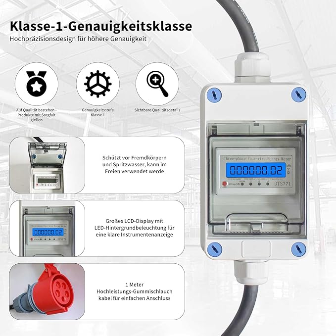 Mobile current meter with CEE plug and coupling, 3 × 230 V/400 V 32 A and coupling, intermediate gauge for caravans, electric vehicles, camping or under Brand: Lomhyve - Image 7