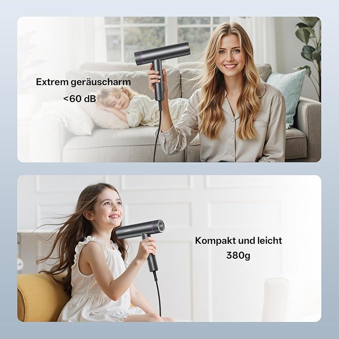 CONFU Professional Ionic Hair Dryer 1700W Lightweight Foldable Low Noise Magnetic Diffuser Styling Nozzle Extra Long Cable for Home, Salon and Travel - Image 7