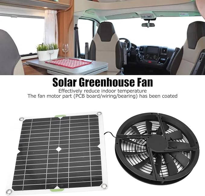 Solar Panel Fan Ventilation Fan Kit 10 Inch, Solar Powered Exhaust Fan Portable Ventilator Fan with Protective Mesh, 12V 100W Mini Ventilator Fan for Chicken Coops Greenhouse Shed - Image 7