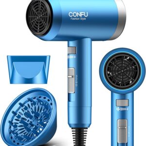 Hair Dryer, CONFU Hair Dryer with Diffuser, 21000PRM Professional Hairdryer, Portable Lightweight Fast Drying Negative Ionic Blow Dryer, Hair Diffuser for Curly Hair for Home Travel