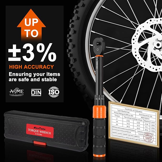 AivaToba Torque Wrench Set 33 PCS, 2-24 Nm Bike Torque Wrench 1/4, with Dual-Direction 72 Teeth, ±3% Accuracy, Including Extension Bars, Socket Bits Set, 1/4"-3/8" Adapter, for Bicycle Repair - Image 11