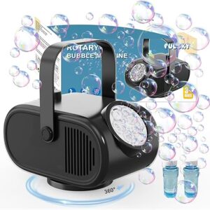 Bubble Machine, 90°/180°/360° Automatic Rechargeable Black Bubble Machine for Kids, 3 Speeds 22000+ Bubbles Per Minute for Kids Parties, Birthday, Wedding Scene, Camping