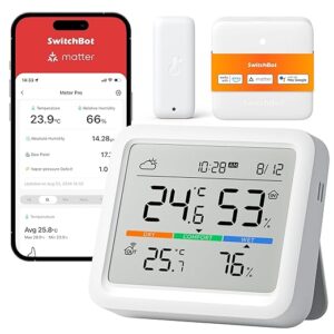 SwitchBot Wi-Fi Weather Stations with Hygrometer Thermometer, Temperature/Humidity Monitor with Date and Weather Forecast, Free Data Storage and Export