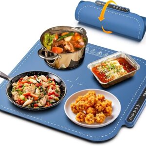 Electric Warming Tray - Full Surface Heating,Rollable & Portable,Premium Silicone Nano-Material,3 Temperature Settings,Auto Shut-Off -Versatile Food Warmer for Pizza, Meals, and More