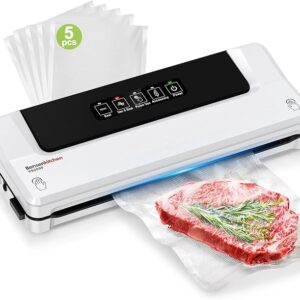 Bonsenkitchen Vacuum Sealer, Fast-Compact Vacuum Sealer Machine, Globefish Technology for High-Speed Continuous Working, Multi-Functional Food Vacuum Sealer with Vacuum Bags & Accessory Hose, White