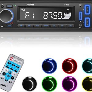 Avylet 7 LED Colors Car Stereo Handsfree Calling Bluetooth 5.0 Car Radio, Stereo & Clock, 4X60W FM Radio USB/AUX in/MP3/WMA/WAV/SD MP3 Player, Wireless Remote Control