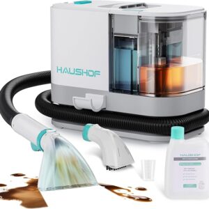 HAUSHOF Portable Carpet Spot and Upholstery Cleaner Machine, 13Kpa Powerful Suction & Spot Remover, Deep Stain Cleaning for Rug, Carpet, Car Seats, Pets, Stairs, Couches, with Cleaning Solution