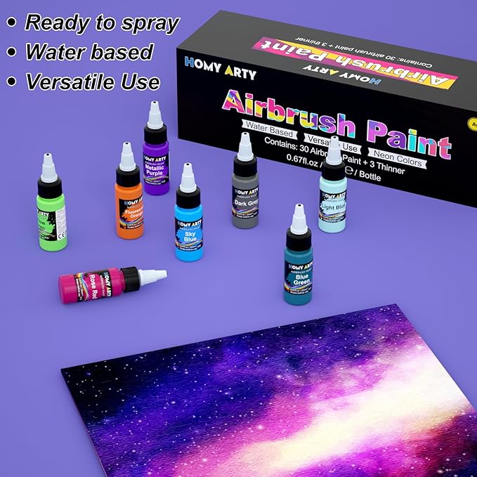 Airbrush Paint - 43 Colors with 5 Thinner, Ready to Spray Airbrush Paint Set, Water-Based Acrylic Air Brush Paints for Metal, Plastic Models, Canvas, Wood - 48 Bottles - Image 4