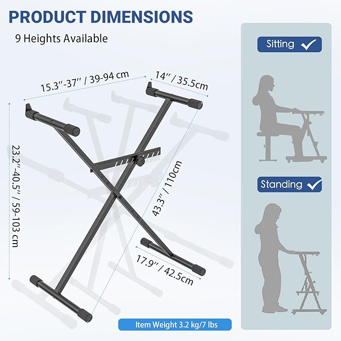 GLEAM Keyboard Stand - Digital Piano Stand, Single X Style, Black (Capacity: 100 lb) - Image 7