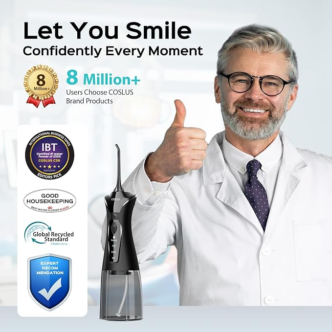 COSLUS Water Teeth Flosser Picks: 4 Modes Cordless Irrigator 300ML Portable Elec - Image 3