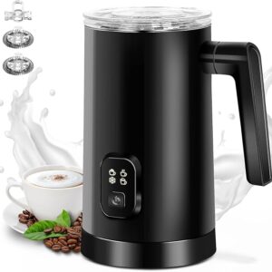 BURNNOVE Electric Milk Frother 350ml Automatic Milk Steamer 600W 4 in 1 Milk Foam Maker Milk Warmer with Hot and Cold Milk Function Overheat Protection for Coffee Latte Cappuccino Hot Chocolates