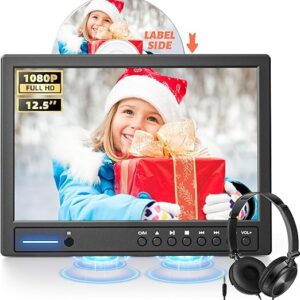 Arafuna 12.5" Portable DVD Player for Car with Headphone, Car DVD Player with Headrest Mount, Suction-Type Disc in, Headrest DVD Player Support 1080P Video, HDMI Input, AV in/Out, USB/SD Card Reader