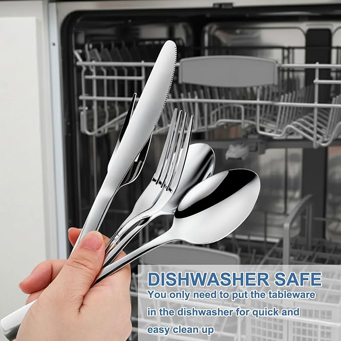 BEWOS Silverware Set - Stainless Steel Silverware Sets for 4 Include Spoon, Forks, Knives, Mirror Polished Flatware Set for Home, Kitchen, Restaurant, Dishwasher Safe - Image 4