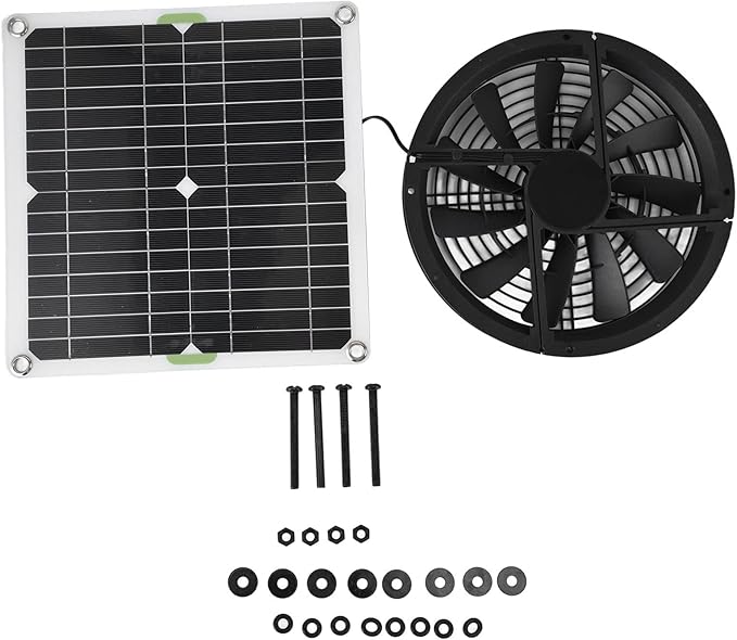 Solar Panel Fan Ventilation Fan Kit 10 Inch, Solar Powered Exhaust Fan Portable Ventilator Fan with Protective Mesh, 12V 100W Mini Ventilator Fan for Chicken Coops Greenhouse Shed