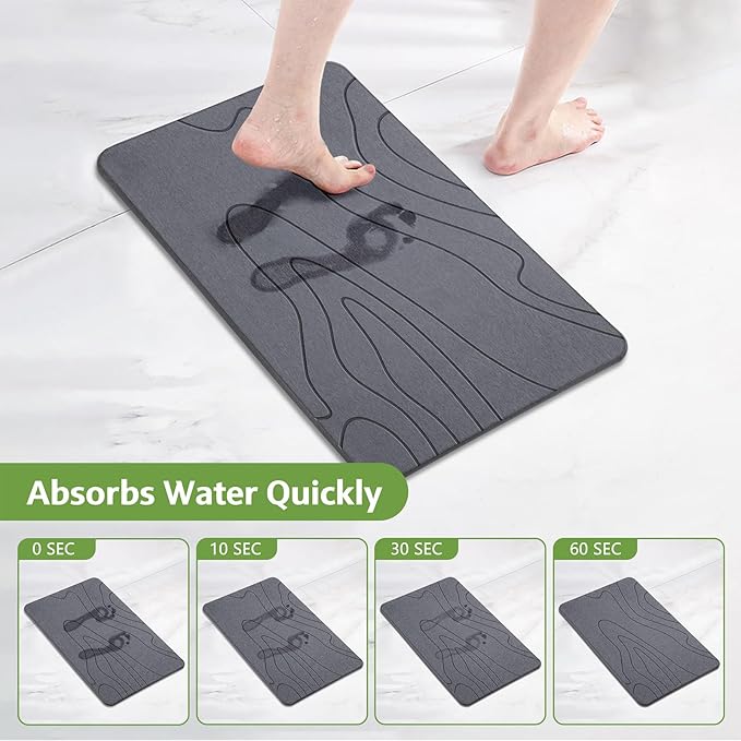 Stone Bath Mat – Non-Slip Diatomaceous Earth Shower Mat, Super Absorbent & Quick-Drying Bathroom Floor Mat, Easy-to-Clean Diatomite Bath Stone for Safer, Dryer Steps (23.6" x 15.4", Gray) - Image 3