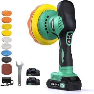 Car Polisher, ETOOLAB Car Polishers and Buffers, 22 pcs Kit, 8 Variable Speeds, Cordless Polishing Machine, 2 * 2.0Ah 21V Batteries, for Car Polishing, Waxing, Scratch Removing