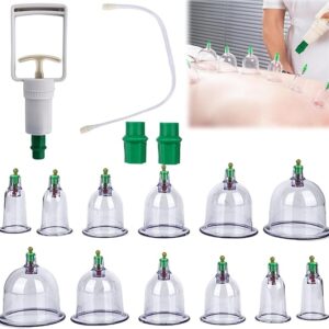 Cupping Glasses with Vacuum Pump, 12-Piece Cupping Therapy Set, Traditional Chinese Therapy Cupping Set Cupping Glasses for Face and the Whole Body Self-Treatment Massage