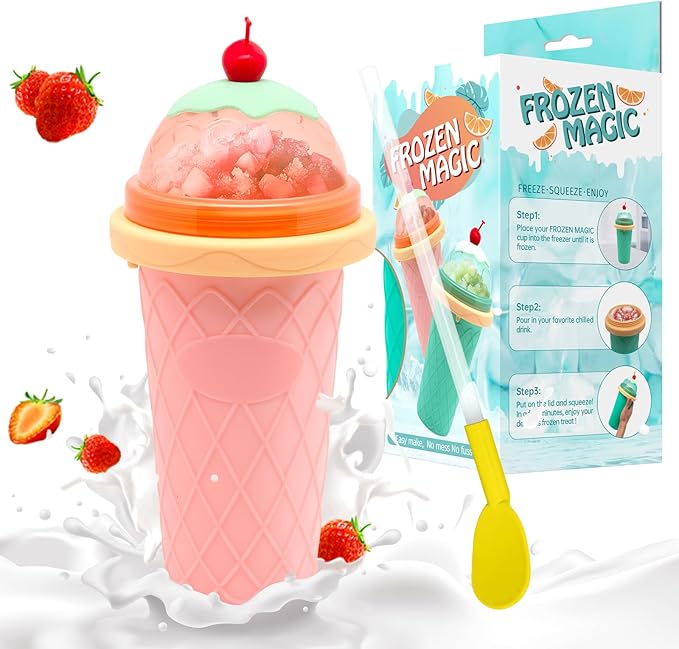 Slushie Cup, Smoothie Cups with Lids & Straws, Slushy Cup for Juices, Milk and Ice Cream Make, Portable Frozen Magic Slushie Cup Maker for Kids, Friends and Family