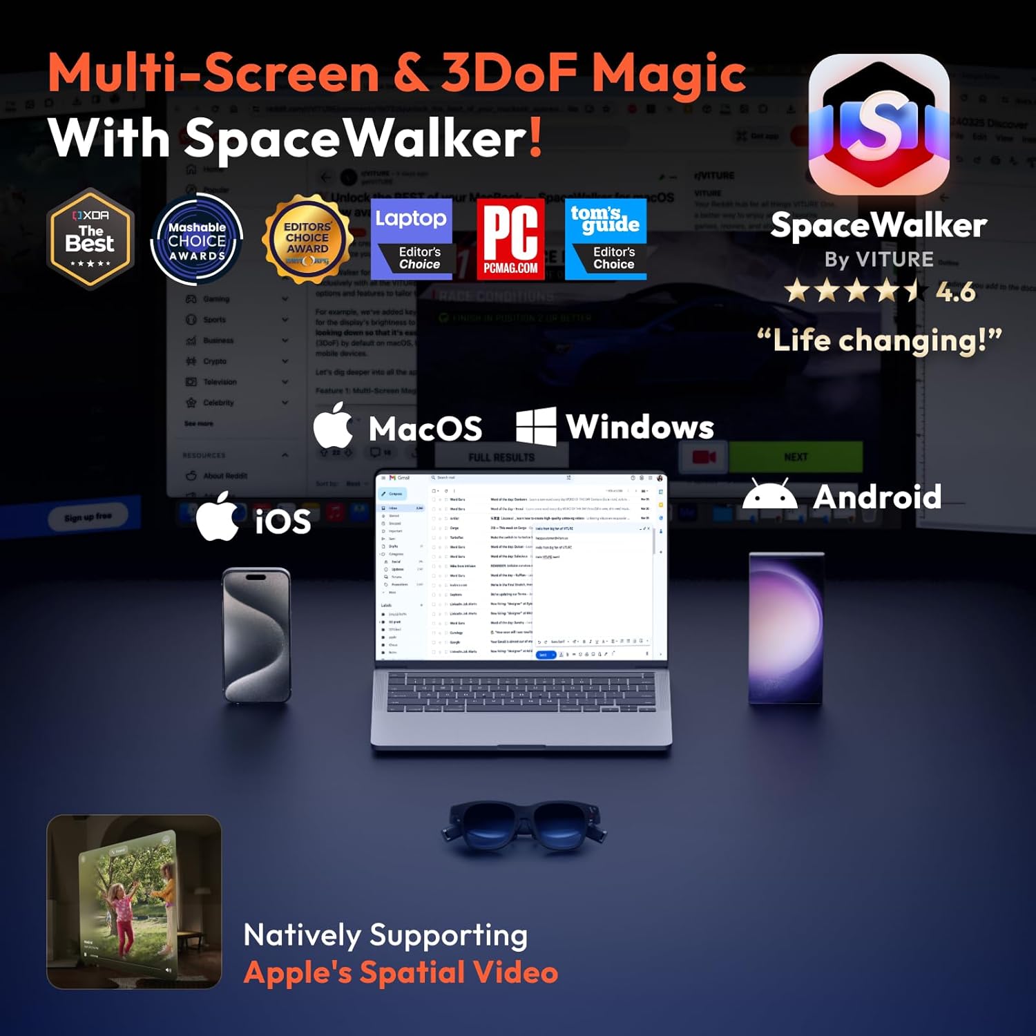 VITURE Pro XR/AR Glasses, 135" 120Hz 1000Nits Display, Harman Audio,Electrochromic Film,Myopia Adjustments,for iPhone 17/16/15/Android/Mac/PC/Steam Deck-Used Like New - Image 4