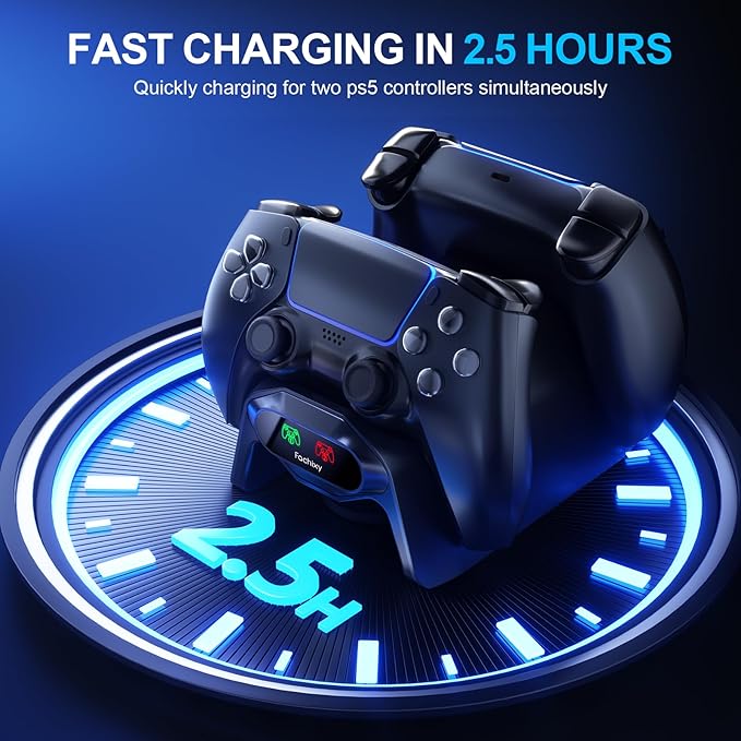 Fachixy Controller Charger for PS5, with 2-Hour Fast Charging chip, PlayStation 5 Charging Station with US Power Adapter and Cable, with LED Charging Status Indicator Light, Black - Image 9