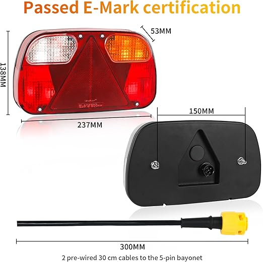 2 Pcs 12V Universal Rear Light Trailer 13-pin Set with 30 cm Cable Pre-wired 13-pin Plug, 5-pin Bayonet Left-right Trailer Lighting Rear Light - Image 7