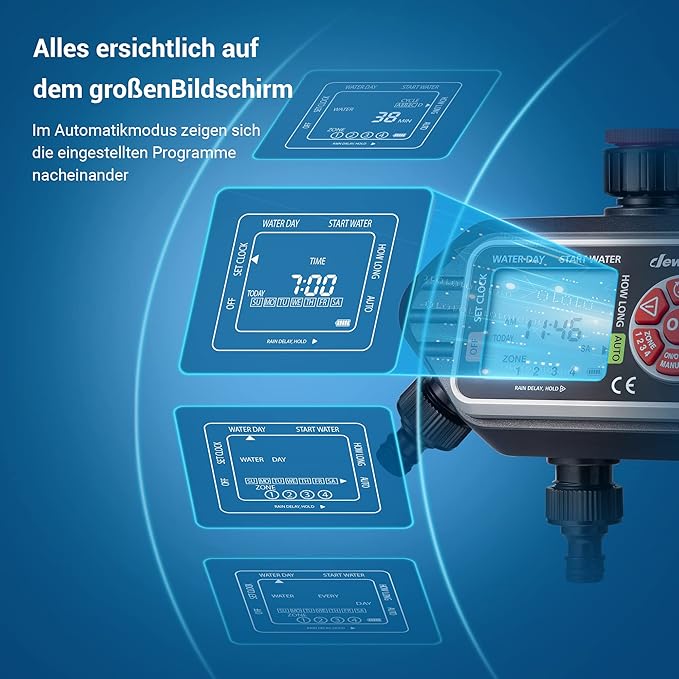 DEWENWILS Irrigation Computer 4 Outputs, Irrigation Control with 16 Individual Programmes, Manual Modes, Rain Delay Function, 3/4 Inch Connection, Watering Timer for Garden, Lawn - Image 4
