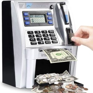 ATM Savings Bank for Real Money for Adults Kids with Card Personal ATM Saving Piggy Bank Machine for Boys Girls, Password Login,Coin Recognition,Balance Calculator,Electronic Safe Box