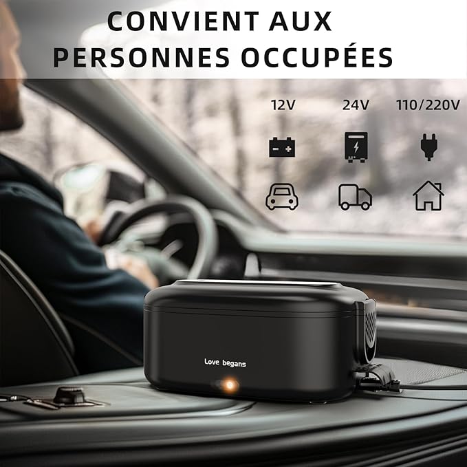 Quilted Northern Portable Electric Food Warmer 100W 1.8L Portable 3 in 1 Electric Food Warmer 12V/24V/220V Thermal Lunch Box for Car, Truck and Office, Black - Image 5