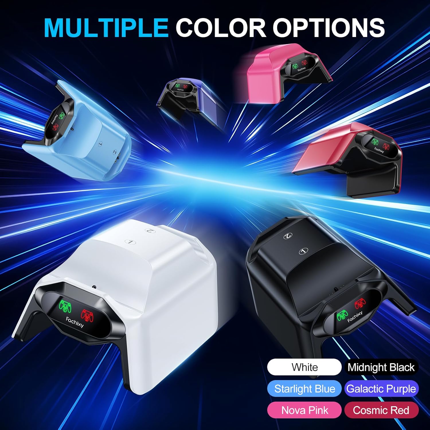 Fachixy Controller Charger for PS5, with 2-Hour Fast Charging chip, PlayStation 5 Charging Station with US Power Adapter and Cable, with LED Charging Status Indicator Light, Black - Image 3