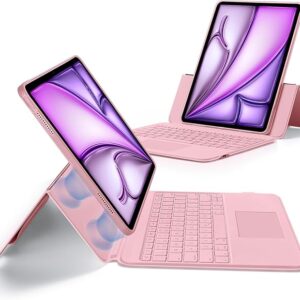 ESR iPad Air 13 Inch Case Keyboard (M3/M2, 2025/2024), Keyboard Case with Trackpad, Magnetic Detachable Keyboard with Backlit Keys, Fully Adjustable Portrait/Landscape Stand, Ascend Series, Pink