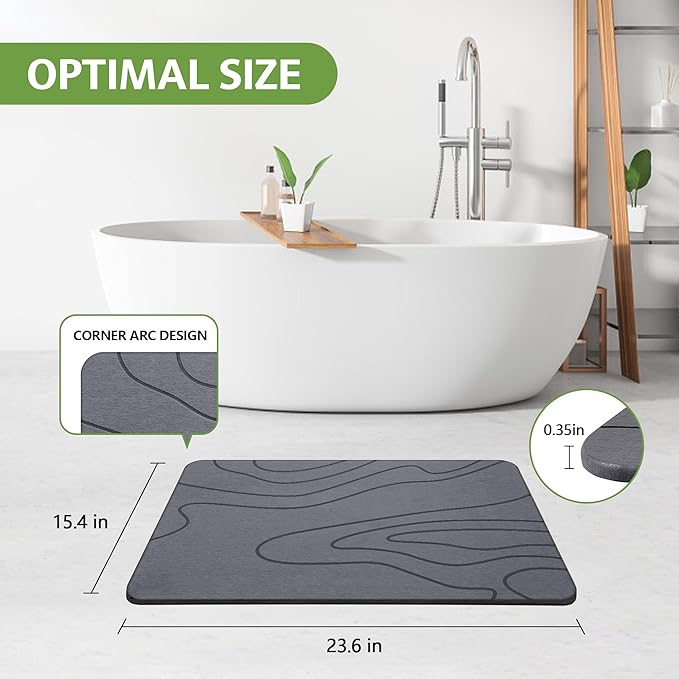 Stone Bath Mat – Non-Slip Diatomaceous Earth Shower Mat, Super Absorbent & Quick-Drying Bathroom Floor Mat, Easy-to-Clean Diatomite Bath Stone for Safer, Dryer Steps (23.6" x 15.4", Gray) - Image 4