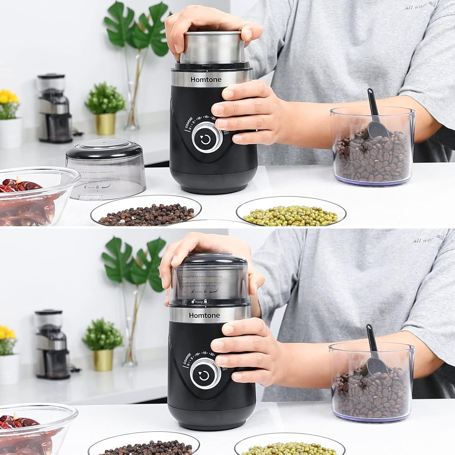 Homtone CG638B Coffee Grinder, Stainless Steel - Image 4