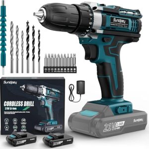 Sundpey Cordless Drill Set 21V - Power Drill Driver - Electric Screwdriver with 2 Batteries 2.0Ah & LED Light & Spirit Level & 18+1 Torque (Max 45N.m) & 2 Speed for Home DIY Project Blue