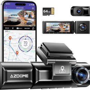 AZDOME M550 3 Channel 4K WiFi Dash Cam, Dual Front and Rear 4K+1080P, Triple Car Camera Free 64GB Card Built-in GPS IR Night Vision WDR IPS 3.19 Parking Mode, Max up Support to 256GB, Easy to Install